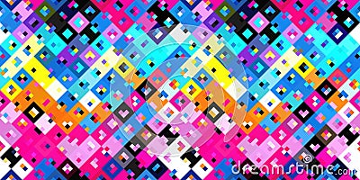Ditzy pixel abstract rainbow seamless border pattern backdrop. Modern playful variegated repeating graphic design for Stock Photo