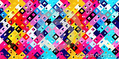 Ditzy pixel abstract rainbow seamless border pattern backdrop. Modern playful variegated repeating graphic design for Stock Photo
