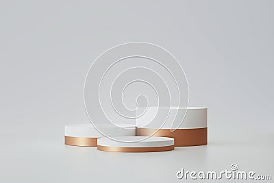 Modern podium or pedestal display with platform concept on white background. Blank shelf stand for showing product. 3D rendering Stock Photo