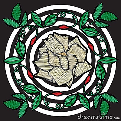 Modern popular Embroidery. Folk fashion ornament with rose and b Vector Illustration