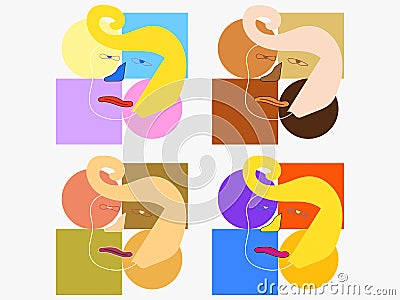 Modern portrait, a person`s face in the style of cubism and abstractionism. A surreal portrait of a person`s face. Vector Vector Illustration