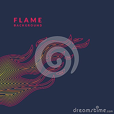 Modern poster with the flame from lines in minimalistic flat style on dark background. Vector illustration Vector Illustration