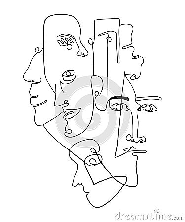 Modern poster with linear abstract faces. Vector Illustration