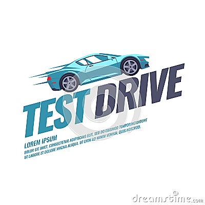 Modern poster test drive with the car Vector Illustration