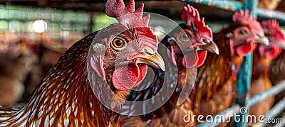 Modern poultry flock thriving in spacious industrial coop at cutting edge farm facility Stock Photo