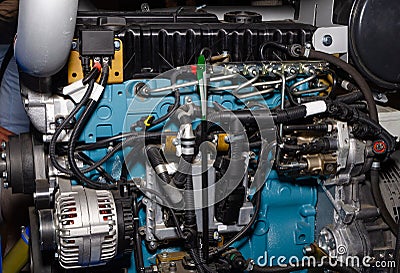 Modern powerful semi truck turbo diesel engine closeup Stock Photo