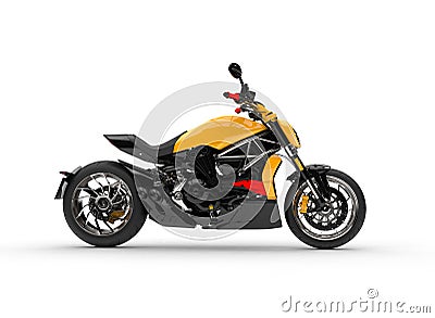 Modern powerful yellow motorcycle - side view Stock Photo