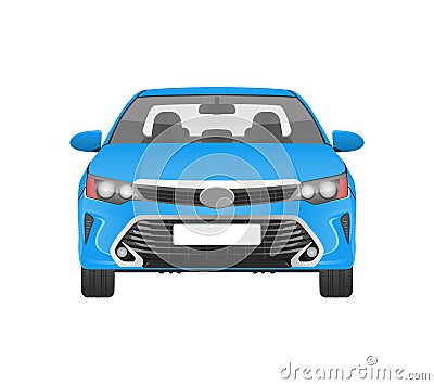 Modern Practical Car in Blue Corpus Front View Vector Illustration