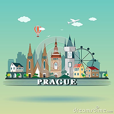 Modern Prague City Skyline Design. Czech Republic. Prague landscape Vector Illustration
