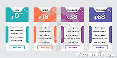 Modern pricing plans template elements vector. Isolated pricing or subscription plan for website or app. Pricing table compare web Vector Illustration