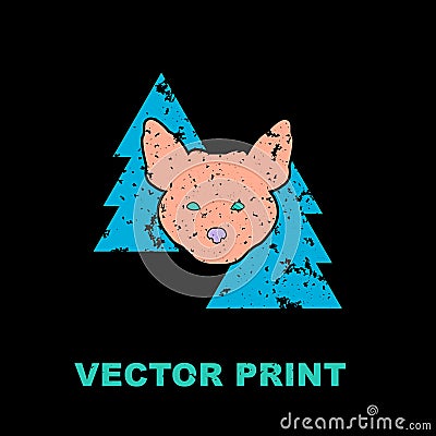 Modern print with the fox in woods Vector Illustration