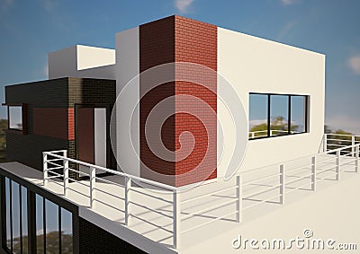 Modern private house exterior 3d Stock Photo