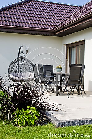 Modern private house terrace design in summer Stock Photo