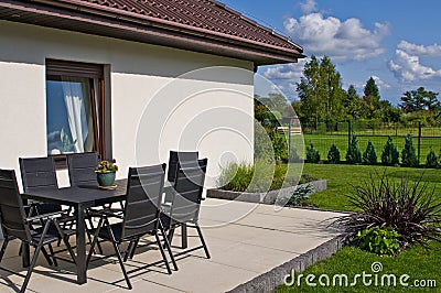 Modern private house terrace design in summer Stock Photo