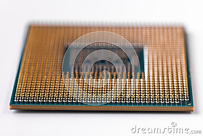 Modern processor for a computer or laptop close-up on a white background. Macro Stock Photo