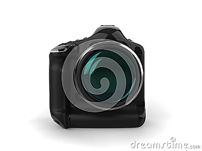 Modern professional black photo camera - front view Stock Photo