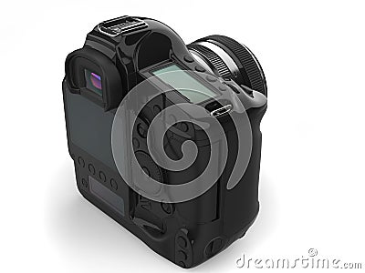 Modern professional black photo camera - rear angle view Stock Photo