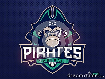 Modern professional emblem pirates monkey for baseball team Stock Photo