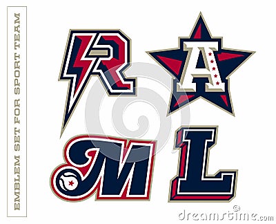 Modern professional letter emblems for sport teams. R A M L letter Stock Photo