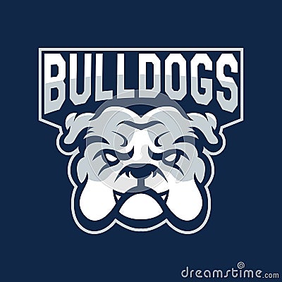 Modern professional logo for sport team. Bulldog mascot. Bulldogs, vector symbol on a dark background. Vector Illustration