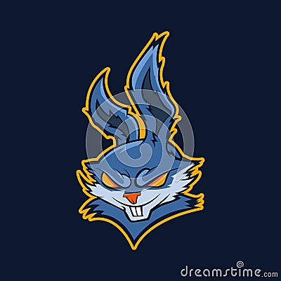 Modern professional logo for sport team. Evil rabbit mascot. Rabbits, vector symbol on a dark background. Vector Illustration