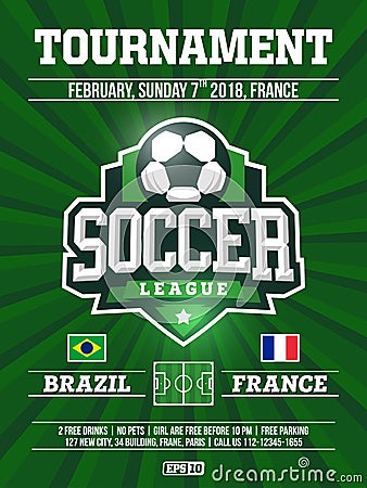 Modern professional sports flyer design with soccer league in green theme Editorial Stock Photo