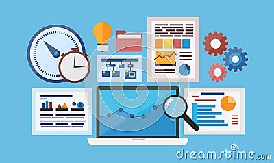 Modern programmer workspace concept flat Vector Illustration
