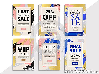 Modern promotion web banner for social media mobile apps. Elegant sale and discount promo backgrounds with abstract brush stroke Vector Illustration