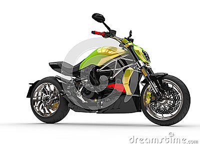 Modern race chopper bike - two tone green - yellow paintwork Stock Photo