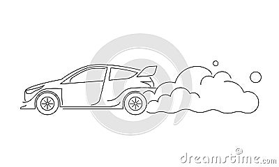 Modern rally car vector illustration. Powerful sports car line art Vector Illustration