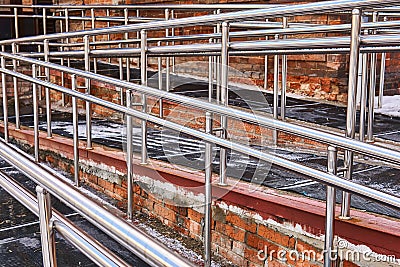 Modern ramp for the disabled attached to the old building Stock Photo