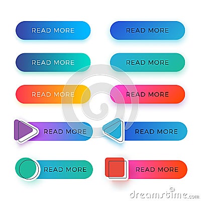 Modern read more color vector buttons isolated Vector Illustration