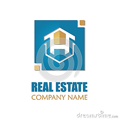 Modern Real Estate Logo Template. Abstract Square House Logotype Vector Illustration