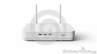 Modern realistic mockup of a WiFi router and wireless broadband modem isolated on a white background, with antennas in Stock Photo