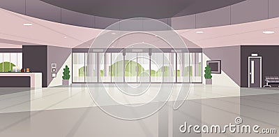 Modern reception area empty no people lobby contemporary hotel hall interior flat horizontal Vector Illustration