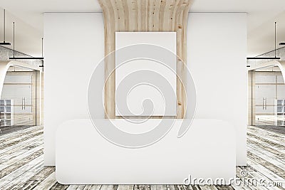 Modern reception desk with empty whiteboard Stock Photo