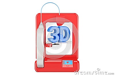 Modern red 3D printer, 3D rendering Stock Photo
