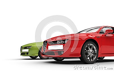 Modern Red and Green Cars Stock Photo