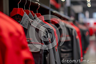 Modern Red and Grey Jackets on Display Stock Photo