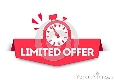 Modern Red Limited Offer Banner Tag With Stop Watch. Vector Web Element. Vector Illustration