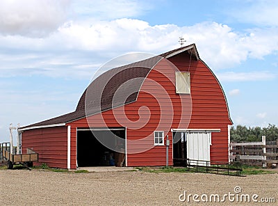 Modern red metal barn. Stock Photo