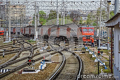 Modern red suburban electric train Karelia Editorial Stock Photo