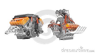 Modern red turbo engine and supercharger engine isolated 3D render on white background no shadow Stock Photo