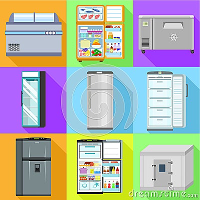 Modern refrigerator icon set, flat style Vector Illustration