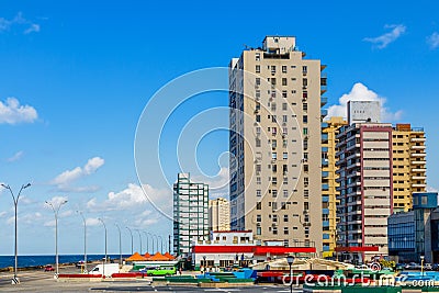 Modern resedential buildings close to Malecon promenade, Vedado, Havana, Cuba Stock Photo