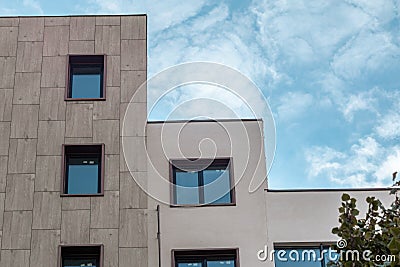 Modern residential building facade architecture with blue sky Stock Photo