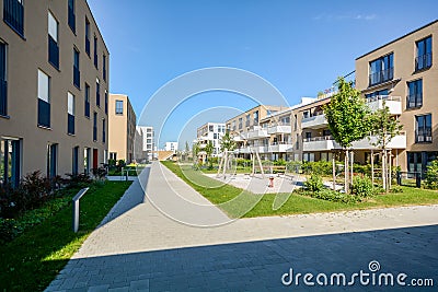 Modern residential buildings with outdoor facilities, Facade of new low-energy houses Stock Photo