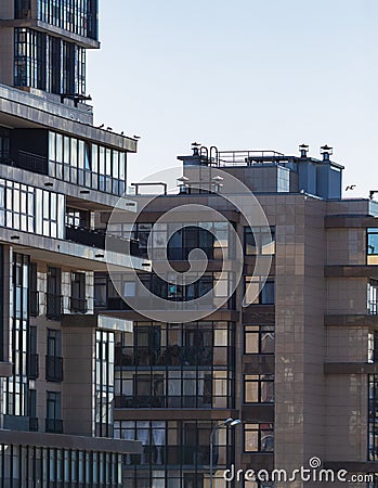 Modern residential buildings. Sunny day. Reflections in windows. Stock Photo