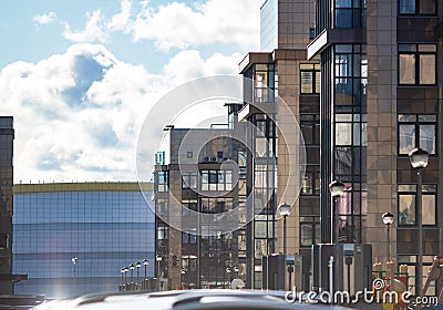 Modern residential buildings. Sunny day. Reflections in windows. Stock Photo
