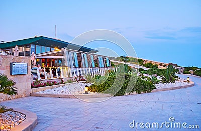 The modern restaurant on Tigne Point peninsula, Sliema, Malta Editorial Stock Photo